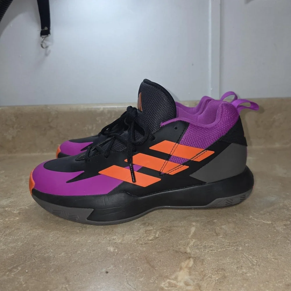 Adidas Shoes Men 6 Women 7 Black Purple Orange Basketball Sneakers Cushioned